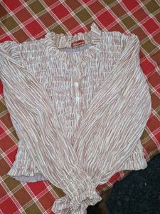 Smocked Print Long Sleeve Top