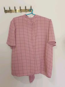 Pink Checkered Puff Sleeve Top