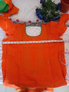 Orange Kurta Set with Green Pants &amp; Dupatta