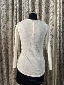 White Long Sleeve Top with Pocket Detail