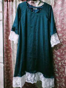 Elegant Teal Kurta and pant  with Lace Trim