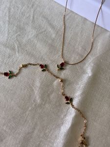 Red Tulip Necklace &amp; Bracelet Set Anti-tarnish