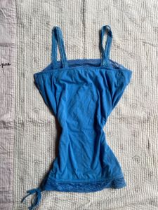 Blue Lace Trim Cami Tank Top