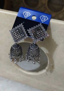 Designer Oxidized Silver Jhumka Earrings
