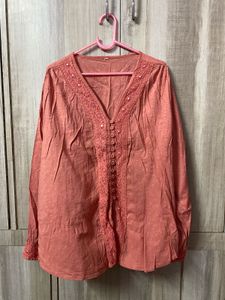 coral embroidered long top