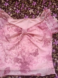 Pink Butterfly Print Top