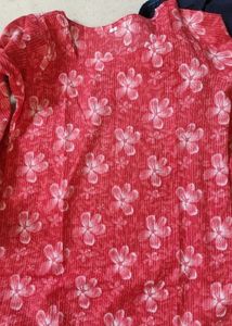 Red Floral Print Kurta