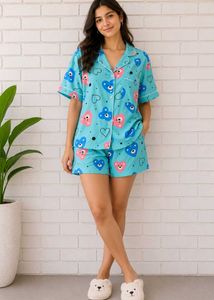 Cute Blue Bear & Heart Pajama Set