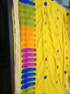 yellow colour designer saree FREE DELIVERY
