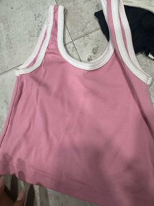 Pink &amp; White Trim Tank Top