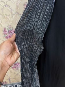Chic Black Dress with Shimmer Cardigan