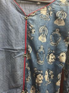 Unique Blue Printed Cotton Kurta