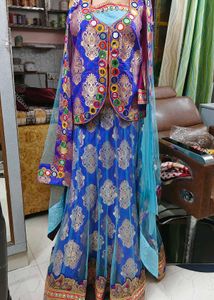 Stunning Blue &amp; Gold Lehenga Choli Set