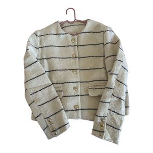 Cream &amp; black Striped tweed Jacket