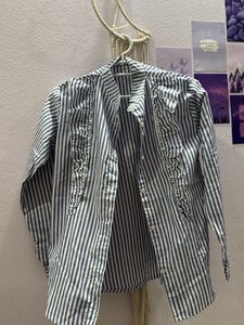 Striped Ruffle Button-Up Shirt