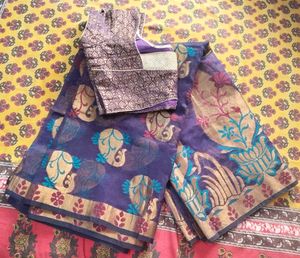 ✨ Gorgeous Chanderi Silk Gold work Saree and Blous