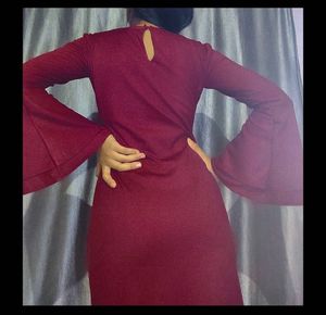 Burgundy Bell Sleeve Mini Dress