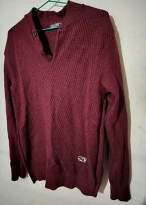 Men's Maroon Textured V-Neck Sweater