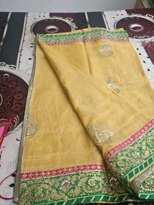 Elegant Yellow Embroidered Saree