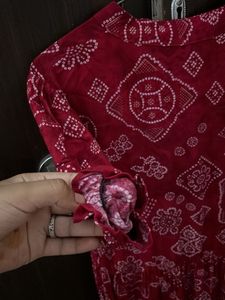Stylish Red Bandhani Print Maxi Dress