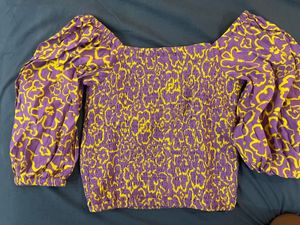 Purple &amp; Yellow Floral Smocked Top