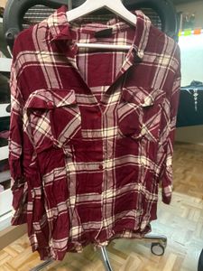 Maroon Plaid Long Sleeve Shirt