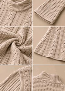 CREAM CABLE KNIT HIGH NECK FLARED SWEATER DRESS