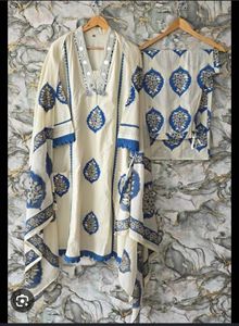 Elegant White &amp; Blue Kurta Set with Dupatta