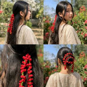 Crochet Red Flower gajra handmade