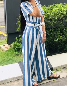 Blue & White Striped Jumpsuit