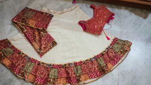Beautiful Off-White &amp; Pink Patchwork Chaniya Choli