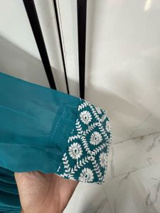 Elegant Teal Embroidered Ethnic Gown