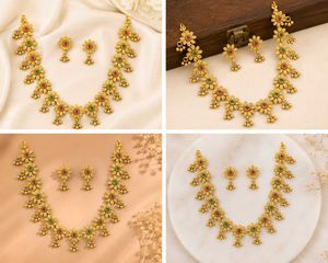 Traditional Floral Antique Gold Plated Necklace Se