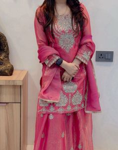 Pink Embroidered Kurta Set with Dupatta