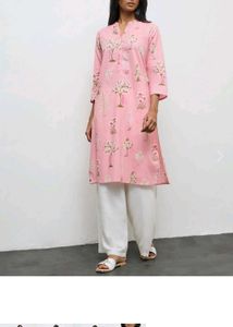 Pink Printed Kurta with White Palazzo Pants