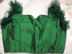 Green Ruffle Sleeve Blouse