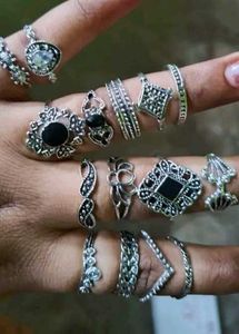 15 Boho Silver Ring Set