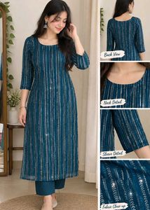 Embellished Teal Kurta