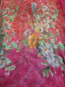 Pink and Orange Stone Work Saree with Blouse