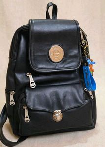 Chic Black Faux Leather Backpack
