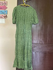 Chic Green Eyelet Midi Dress