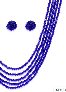 Royal Blue Beaded Necklace &amp; Earring Set