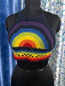 Boho Rainbow Crochet Halter Top