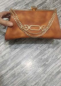 Elegant Brown Clutch with Chain Detail