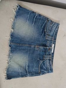 Distressed Denim Mini Skirt