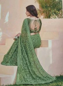 Elegant Green Floral Print Saree