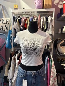 White Butterfly Graphic Crop Top