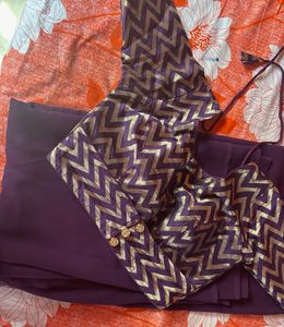 Elegant Purple Saree with Brocade Blouse