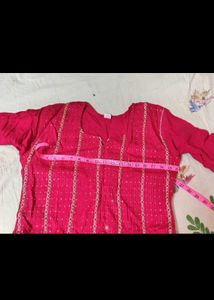 Vibrant Pink Kurta with White Embellishments
