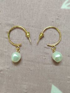 Gold Hoop Earrings with Pearl Drop